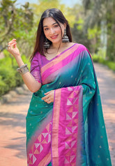 Womens Fashion Ethnic Kanjeevaram Green Color Sarees-MLSHWSA1828GRN